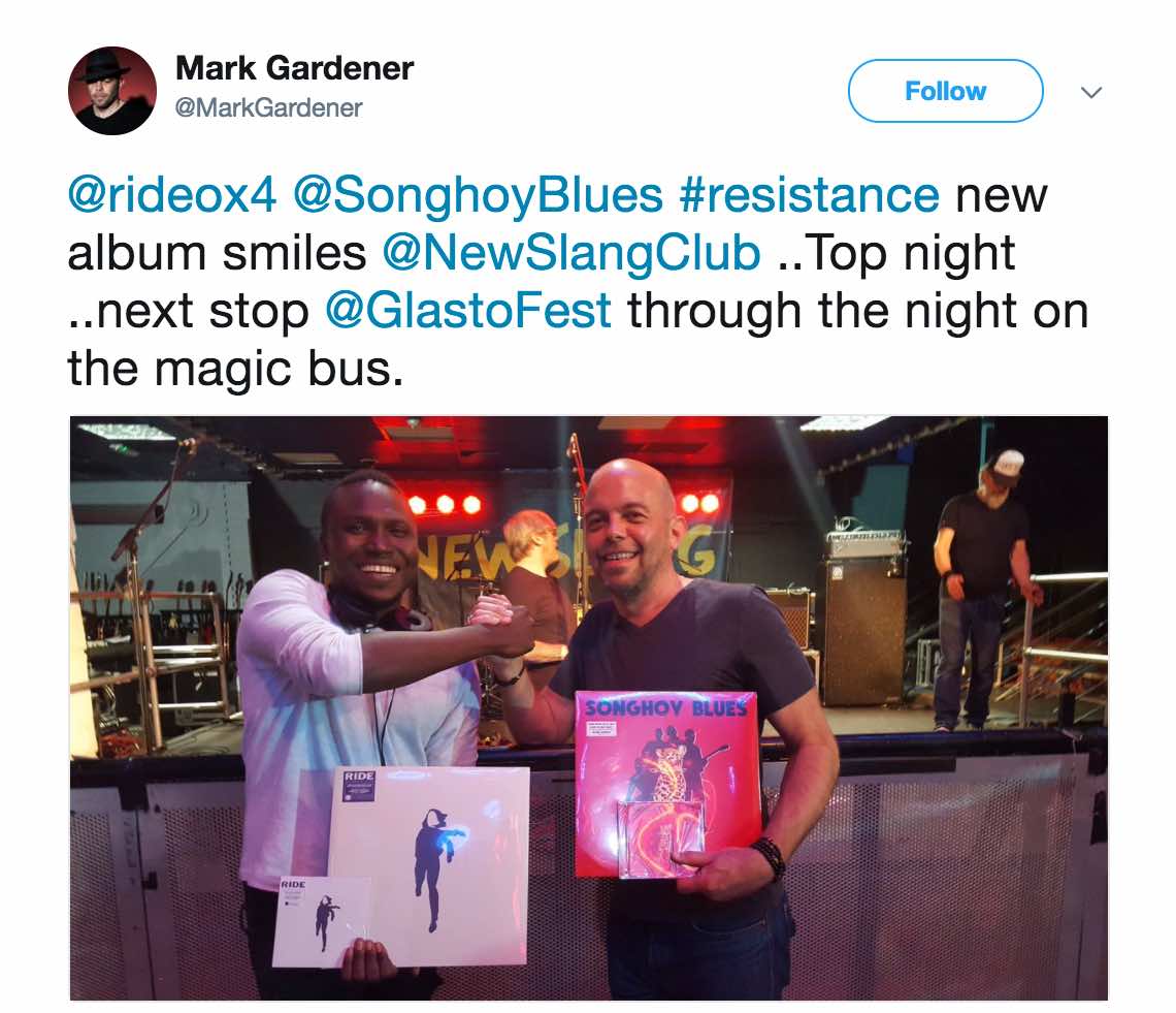 Tweet from Mark Gardener after the gig