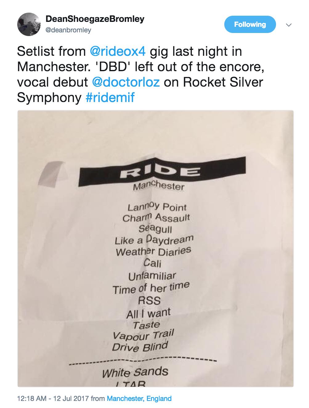 Manchester setlist